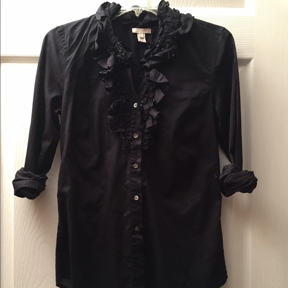 J.Crew black ruffle button down