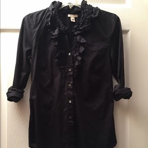 J.Crew black ruffle button down