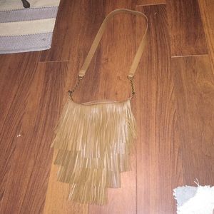 Cute fringe light brown cross-body purse