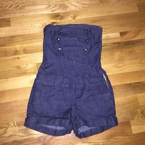 Denim side zip romper NWOT