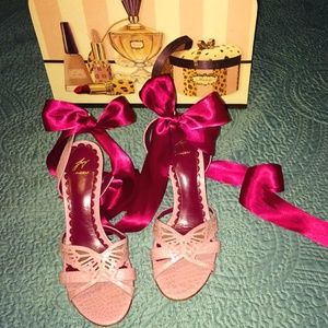 J Vincent Butterfly satin tie up ankle heels