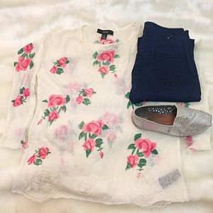 Forever 21 white floral print top (Wildfox Dupe)