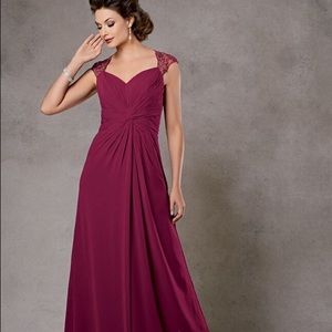 Wine chiffon lace back dress