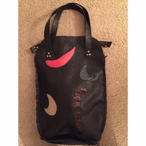 Black vintage leather tote