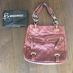 B makowsky brown leather bag with gold details