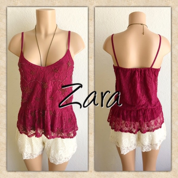 ZARA LACE BEADED BURGUNDY TOP