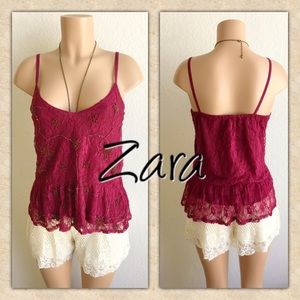 ZARA LACE BEADED BURGUNDY TOP