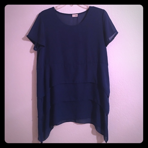 Blue chiffon long layered blouse