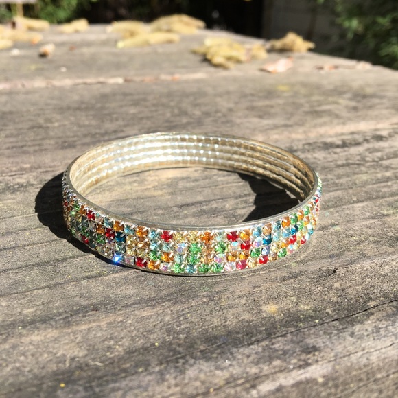 Rainbow Pride Color Crystal Bangle Bracelet - Picture 2 of 2