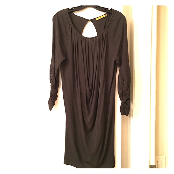 Alice + Olivia pleated draped cut out back dress.