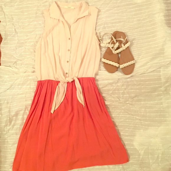 Coral button up one piece dress