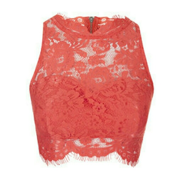 Topshop High Neck Lace Crop Top