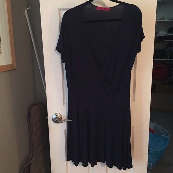 Navy faux wrap jersey dress