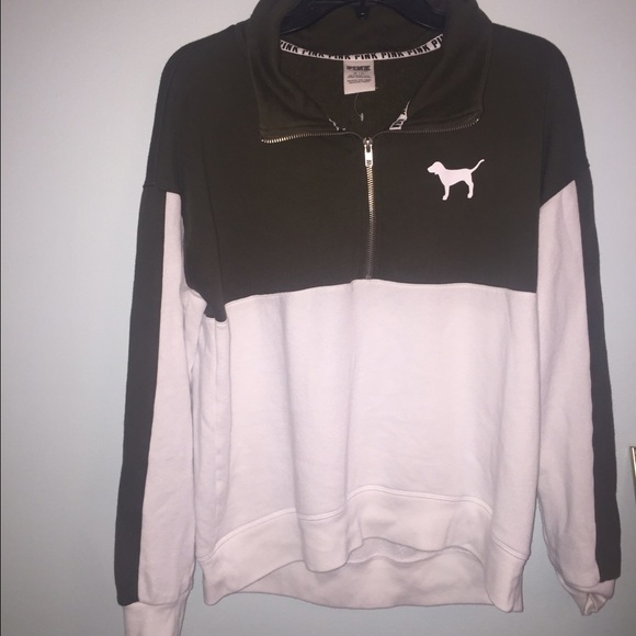 FLASH SALE PINK olive and white half zip medium