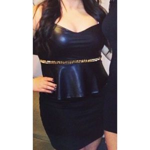 Leather and Stud Peplum Dress