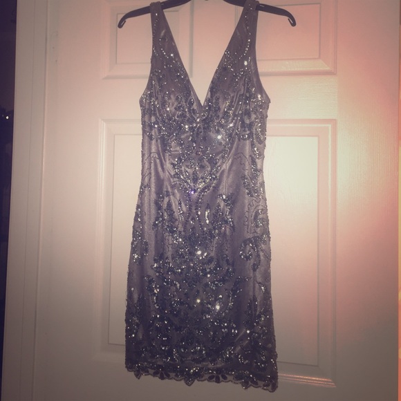 Claudine pewter beaded dress.