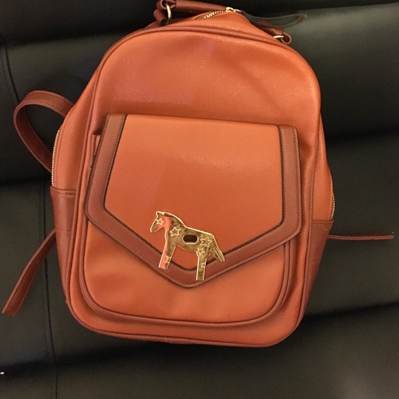 Korean PU leather brown backpack