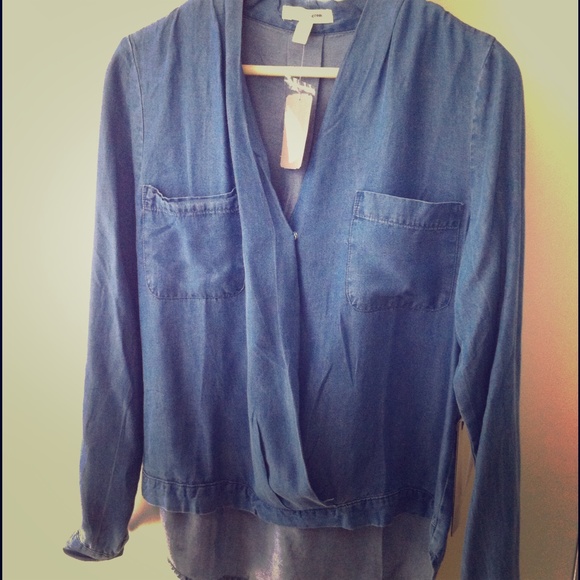 Forever 21 denim pocket draped blouse size S