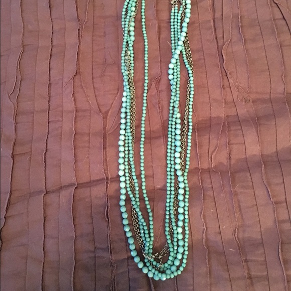 Long turquoise multi strand necklace