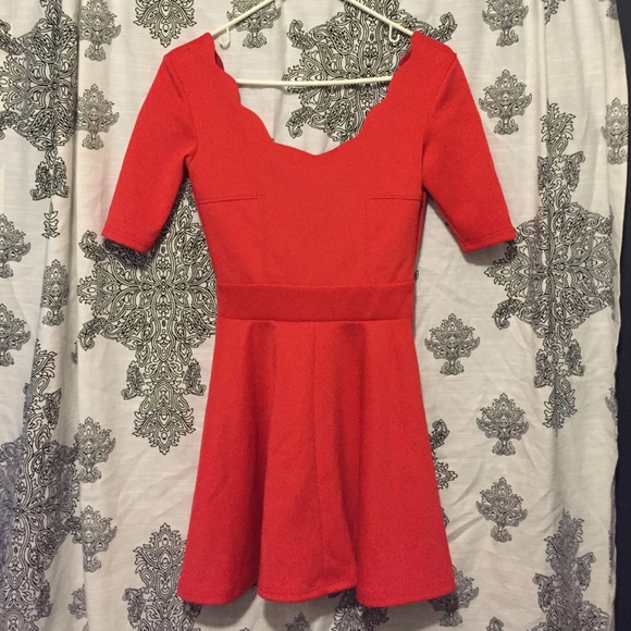 Red Scalloped Skater Dress