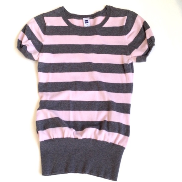 GAP Tops - GAP Pink and Gray Striped Sweater, Sz S