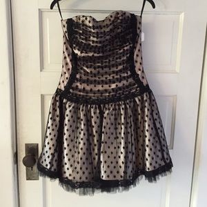 Beautiful taupe formal dress w/polka dot lace