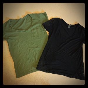 Army green pocket tee & crochet black tee
