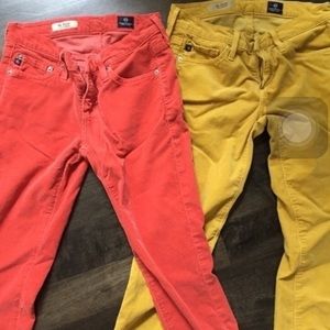 Two AG corduroy pants orange and yellow