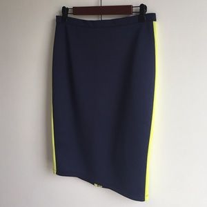 Navy and neon tuxedo pencil skirt