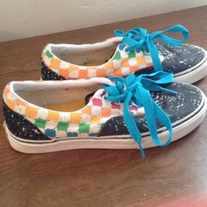 Rainbow checkered vans sized 7.5
