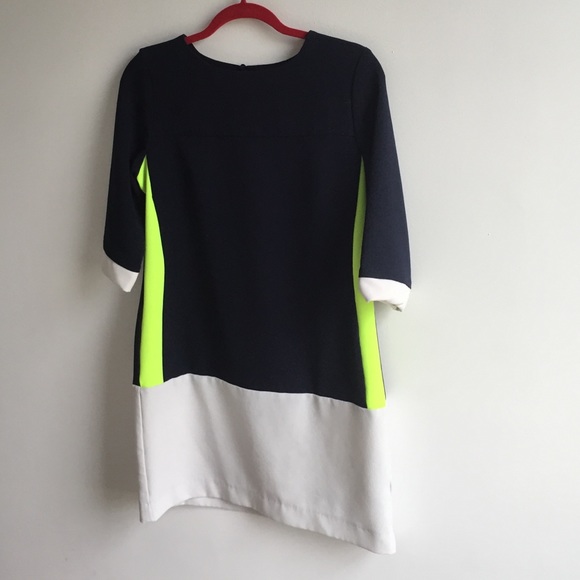 Navy, neon and white A-line dress