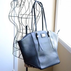 Large black satchel with studded bottom