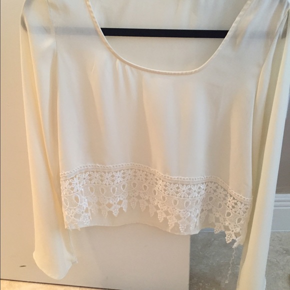 Ivory, Chiffon cropped long sleeve top
