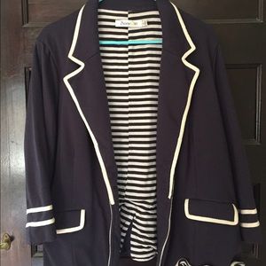 ModCloth Navy knit blazer with striped inside.