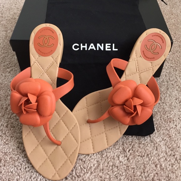 CHANEL Shoes - Authentic CHANEL camellia rubber thong sandals