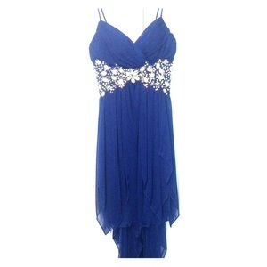 Blue crystal high low dress