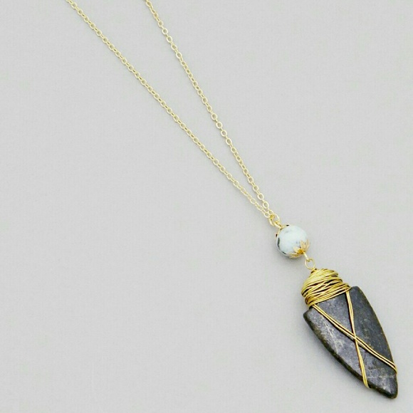 Jewelry - Stone Wire Art Deco Pendant Drop Long Necklace