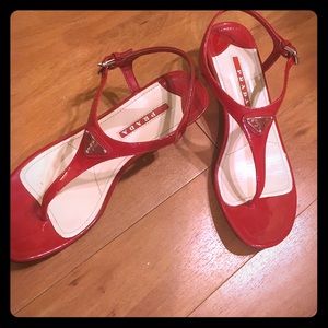 Red Prada t-strap sandals