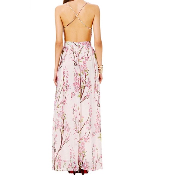 Floral Maxi Dress Open Crisscrossing Back - Picture 2 of 3