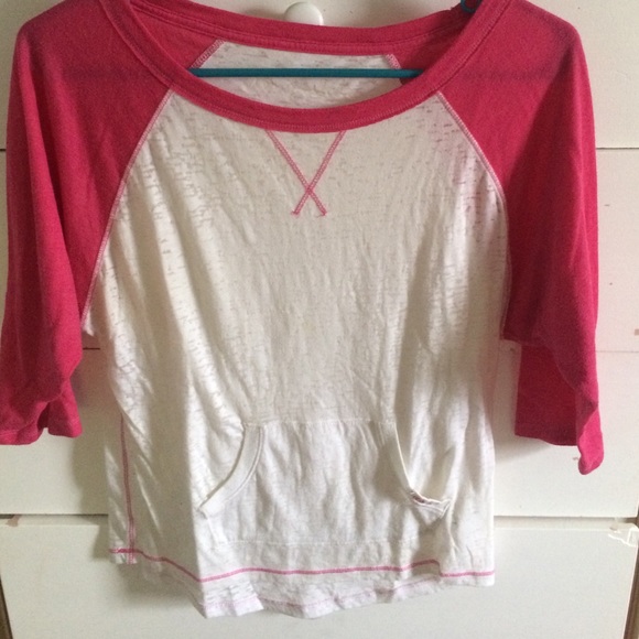 3/4length sleeve pink and white baseball style tee