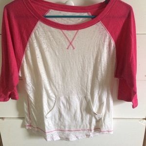 3/4length sleeve pink and white baseball style tee