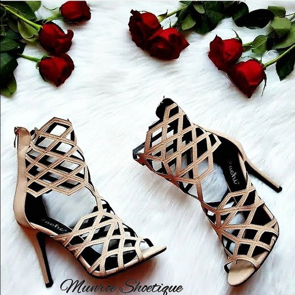 Nude Suede Diamond Cutout Heel Sandals