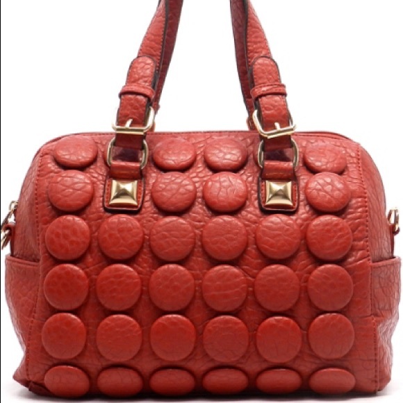 Faux leather top closure red bag