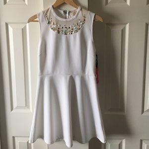 White fit n flare with embellished neckline