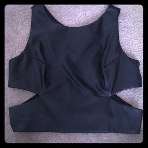 Black leather cutout crop top