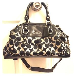 Black and Gray Leather Detailed Coach Purse