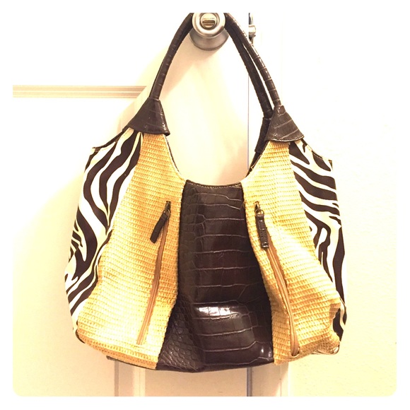 Shoulder bag with leather zebra print detail