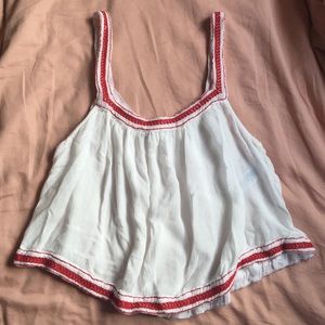 Spanish embroidered red white gauzy crop top