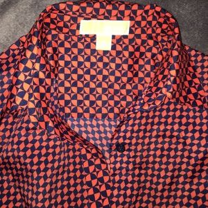 Michael kors coral red blue geometric print blouse