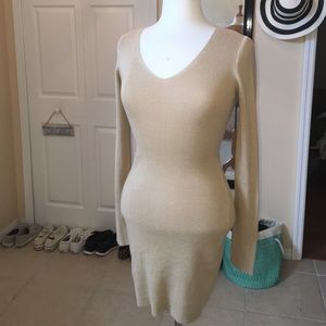 Tan Nude Beige Knit Long Sleeve Dress